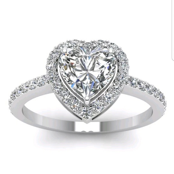 Sterling silver ring heart shape&simulated diamond - Picture 1 of 4